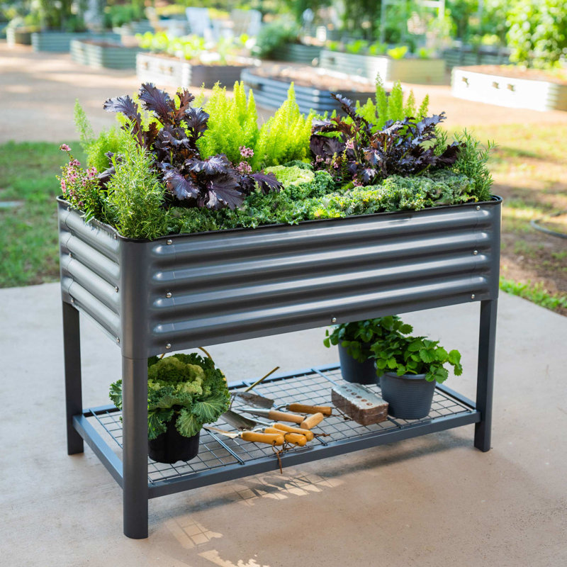 Jardinière surélevée pour l'extérieur 32 po de hauteur et 48 po de longueur, Gris moderne
