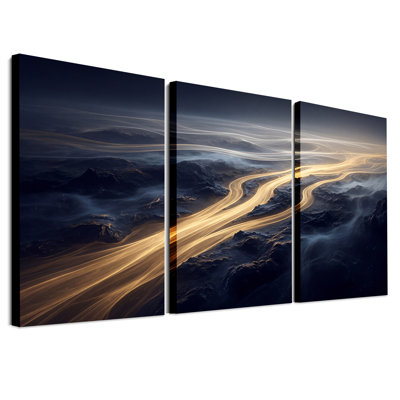 Toile abstraite et dorée abstraite, ensemble de 3 toiles montagneuses