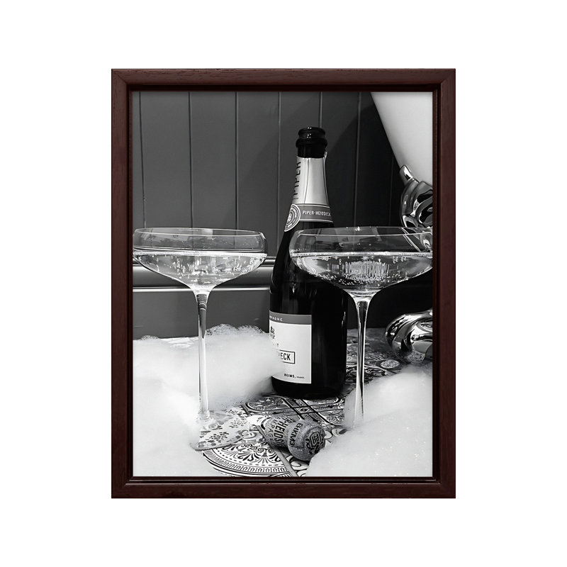 Champagne & Bubbles, Canvas, 24"H x 32"W, Brown Framed