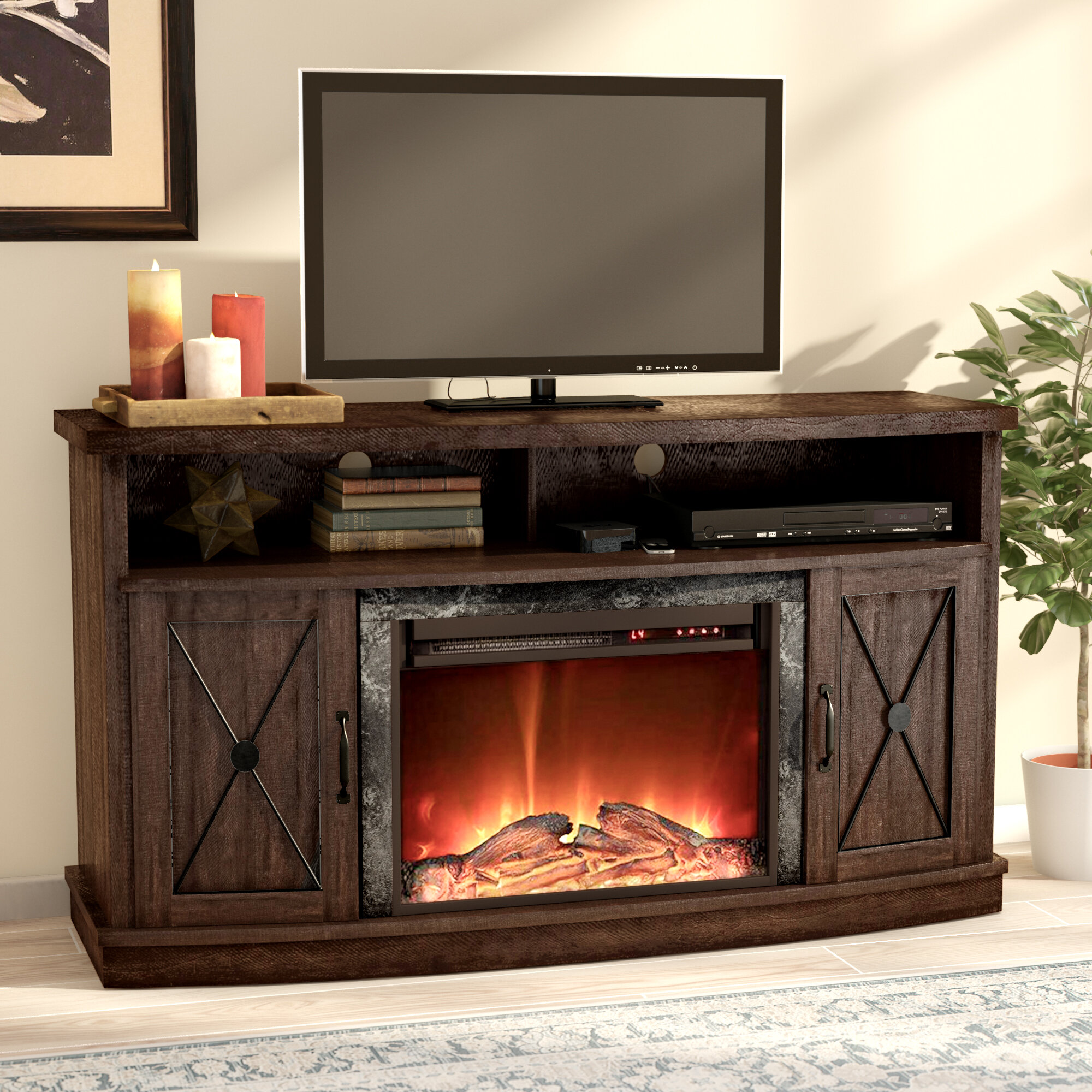 60 tv stand with shop fireplace