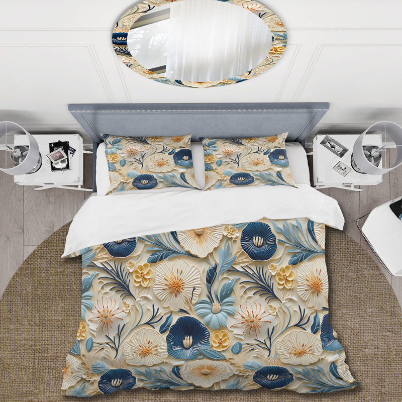 Ensemble de housse de couette bleu et blanc Coastal Retreat Seashells IV - Floral