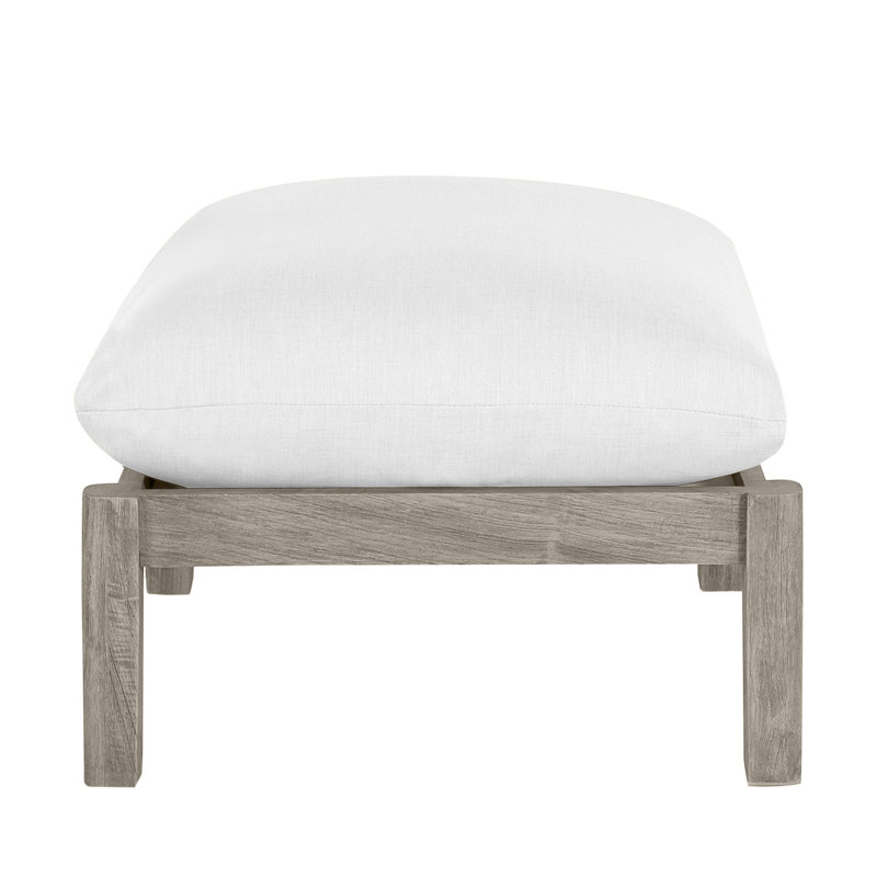 Monterey Teak Outdoor Ottoman, No Welt, Coco Forest, Oyster Teak