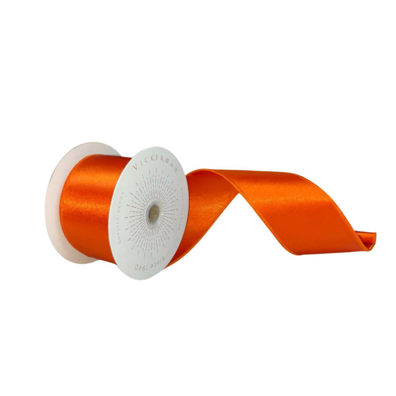 Ruban de Noël satiné 10 pi Vickerman, Orange brûlé, H 0,2 po x l 360 po x P 2,5 po