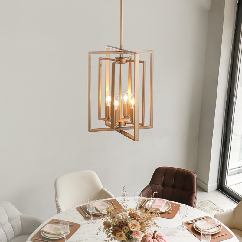 Minimalist 4 - Light Dimmable Modern Industrial Geometric Square/Rectangle Lantern Chandelier For Kitchen Island Dining Room Foyer Hallway