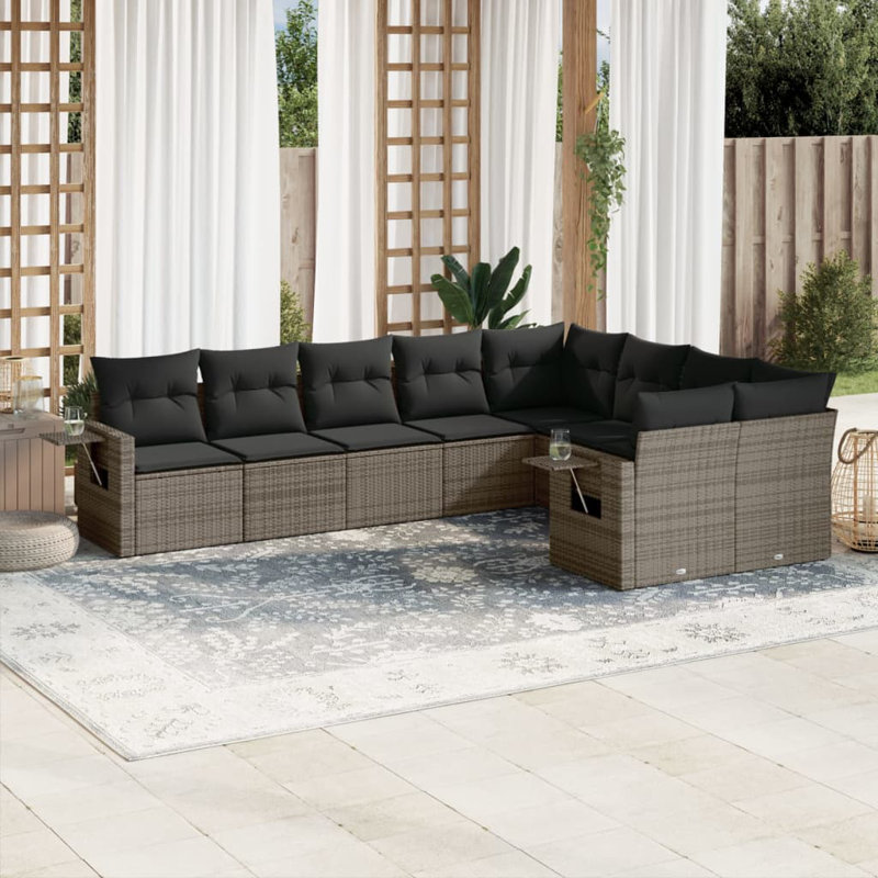  Ensemble de canapé de jardin en rotin PE gris, Gris foncé, Gris