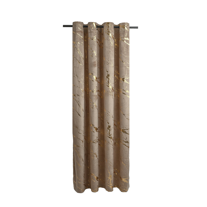Harto Velvet Room Darkening Curtain Single Panel, Beige/Gold
