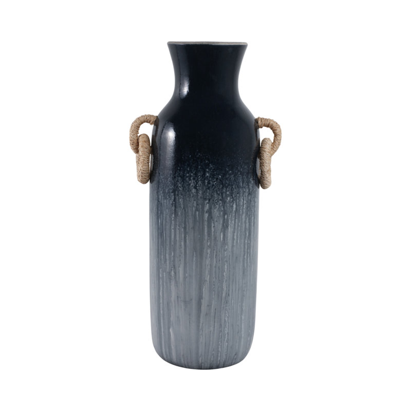 Handmade Pottery/Woven/Clay/Jute Floor Vase, 24", Ombre, Blue