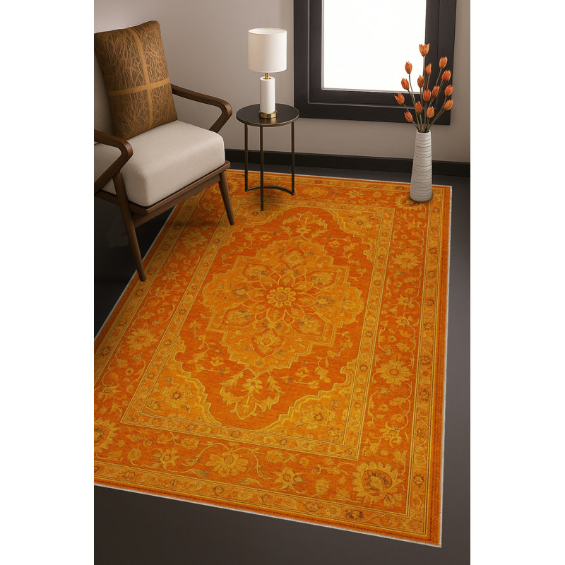 Tapis bleu tissé lavable rétro Mosso, 3'3" x 6'7"