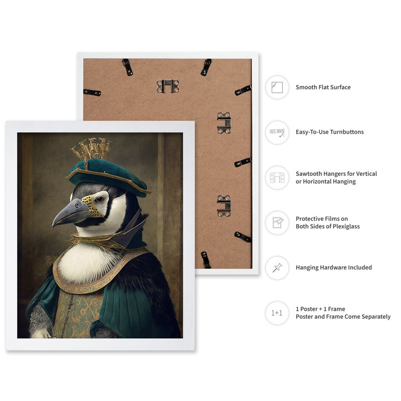 Pingouin aristocratique, Affiche, Encadrement blanc, H 16 po x l 20 po