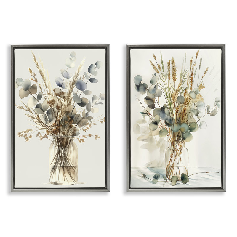 Ensemble de 2 toiles flottantes  Eucalyptus Jar par Steve Hunziker, H 31 po x l 21 po, Cadre flottant gris lustré