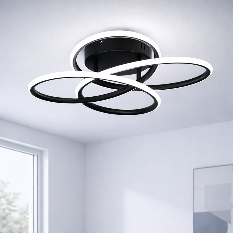 1 - Light LED Flush Mount 41cm dimmable Modern Geometric with Remote Control, Matte Black