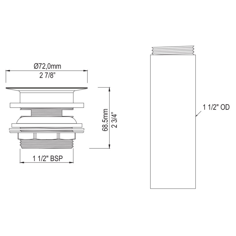 Drain for Undermount/Drop in Bathtubs, Polished Nickel