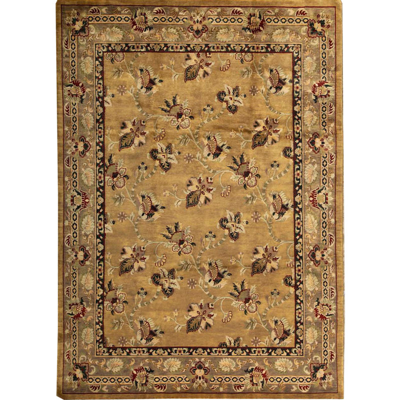 Tapis doré et brun de haute qualité noué à la main