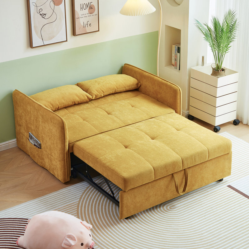 Canapé-lit en tissu de chenille avec canapé ajustable - jaune moderne pour 2 personnes Style de vie. 2. Bois massif et métal. Capacité de 600 lb Assemblage rapide 10