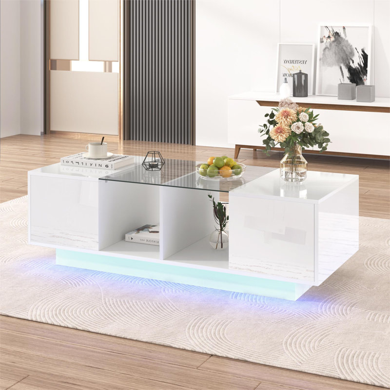 Calep Trestle Coffee Table with Storage, White