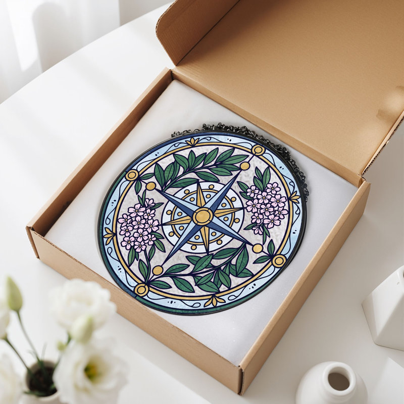 Panneau de vitrail en verre coloré Compass, 7,8 heures, H 7,8 po