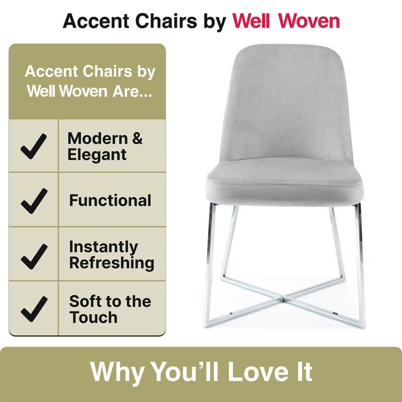 Light Gray Velvet Upholstered Accent Chairs with Silver Metal Legs, Set of 2