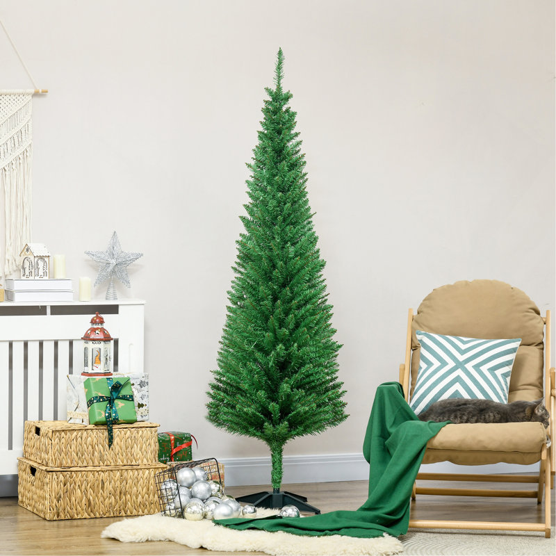 Arbre de Noël artificiel 6 pi avec arbre de Noël mince 6 pi avec 390 branches réalistes et support en plastique, vert clair