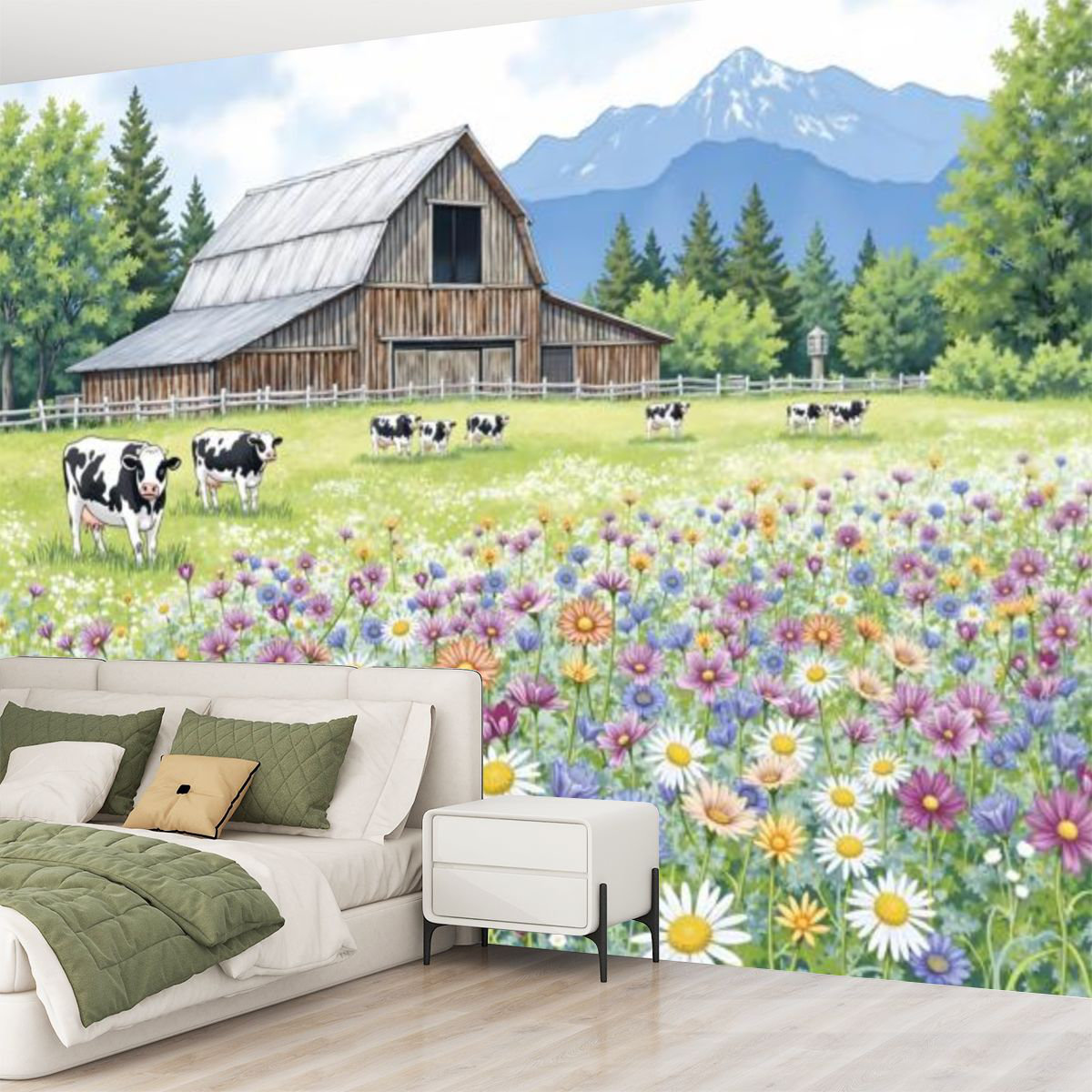 August Grove® Peel and Stick Canvas Wallpaper Wall Mural Barn Farmhouse ...