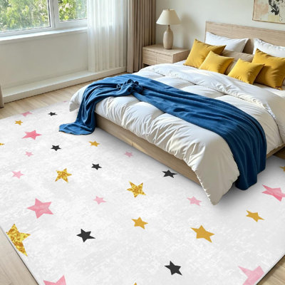Tapis d'intérieur sans couture à motif étoiles doré, lavable à la machine