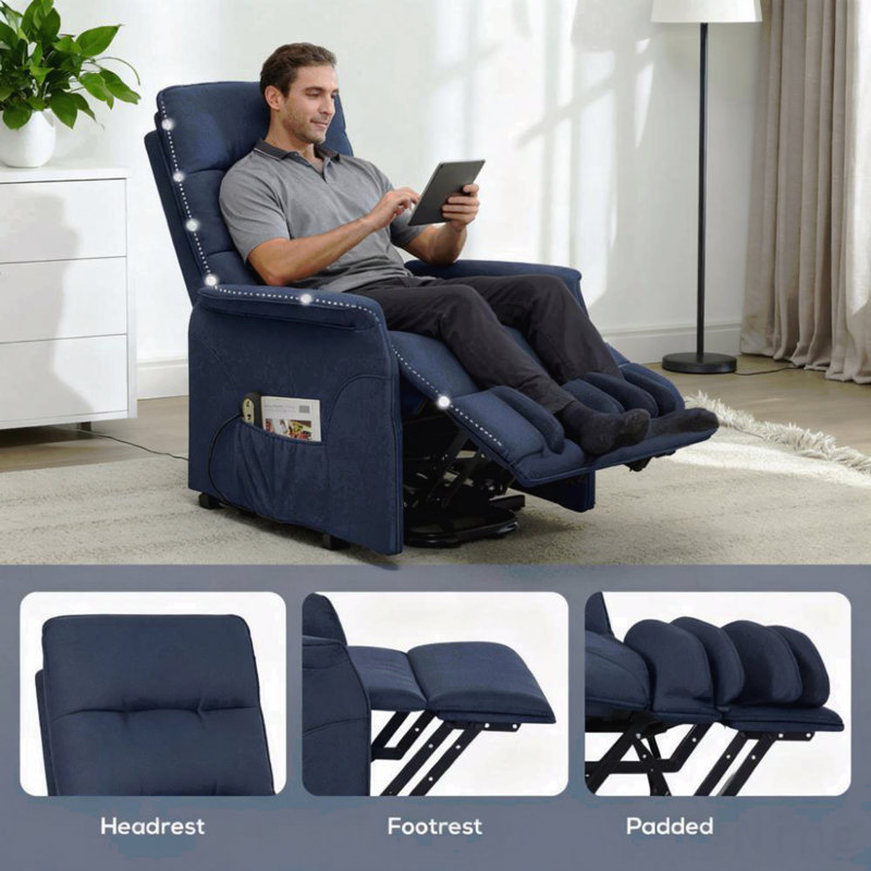 Poches latérales télécommandées pour canapé inclinable électrique Power Lift, Bleu