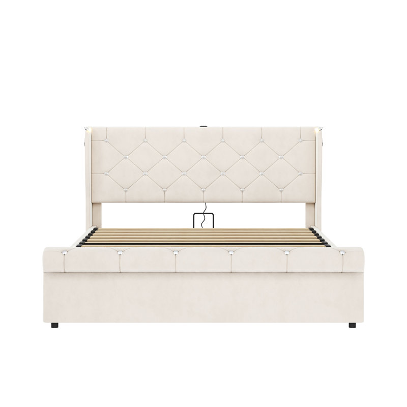 Upholstered Ottoman Storage Bed, Beige