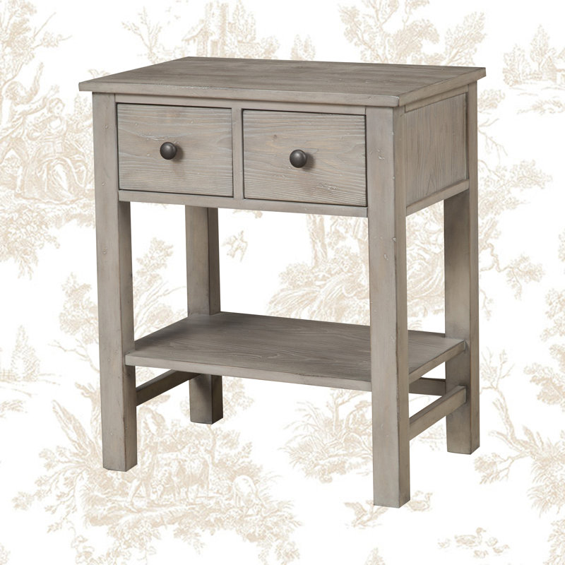 Transitional Pine 2-Drawer Nightstand in Natural Gray