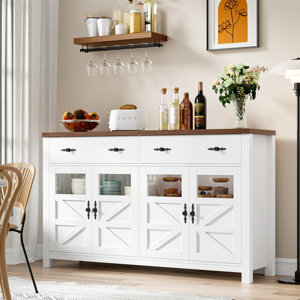 Almus 55'' Sideboard with 4 Glass Doors, 2 Large Drawers and Adjustable Shelves ( incomplete pieces) 