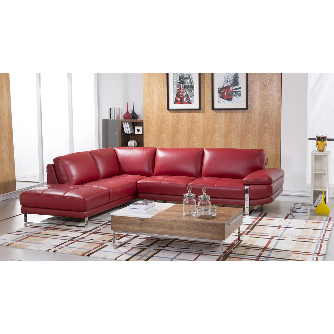 Bahira 114" Wide Genuine Leather Modular Sofa & Chaise Wrought Studio™ Upholstery 
