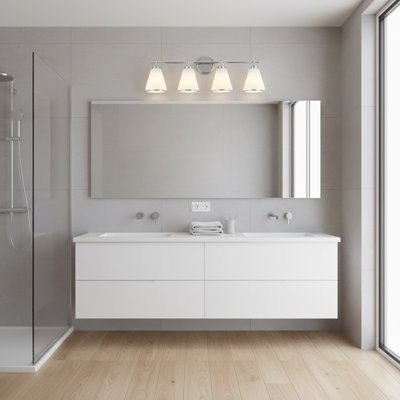 Zoey - Meuble-lavabo - Finition nickel poli - Abat-jour en verre blanc brillant