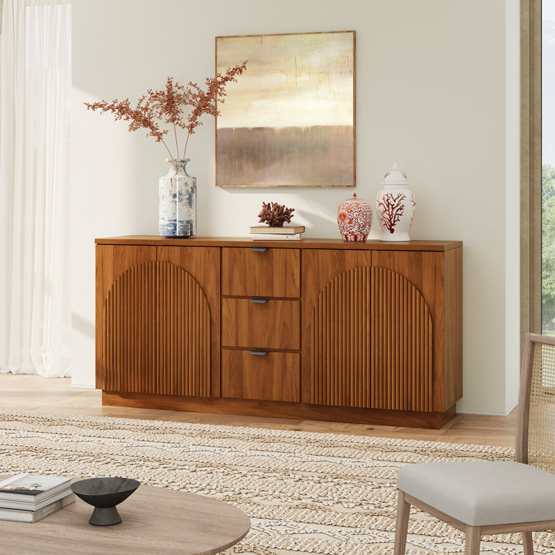 Buffet designer à texture tridimensionnelle incurvée de 66,9 po de largeur Designer, Noyer