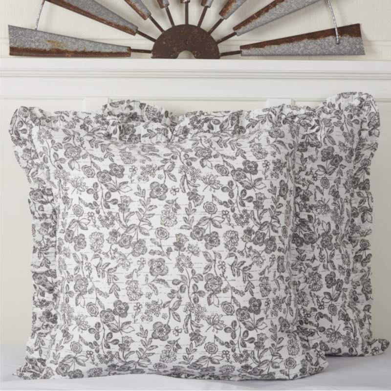 Gray Gables Fabric Euro Sham, Gray Floral