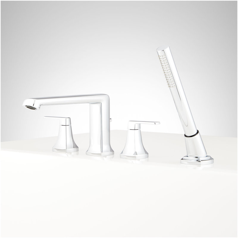 Sefina 4-Hole Roman Tub Faucet and Hand Shower with Rough-In Valve - Gunmetal, Gunmetal