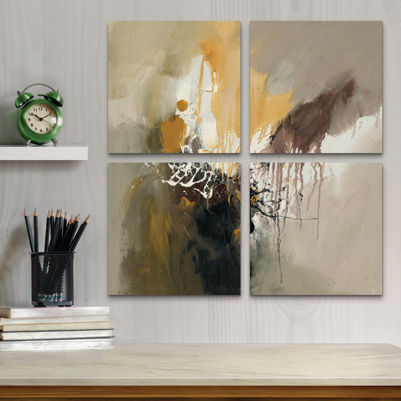 Ensemble de 4 panneaux d'art mural - "Abstract I", art mural sur toile pour le salon, la chambre à coucher ou le bureau 