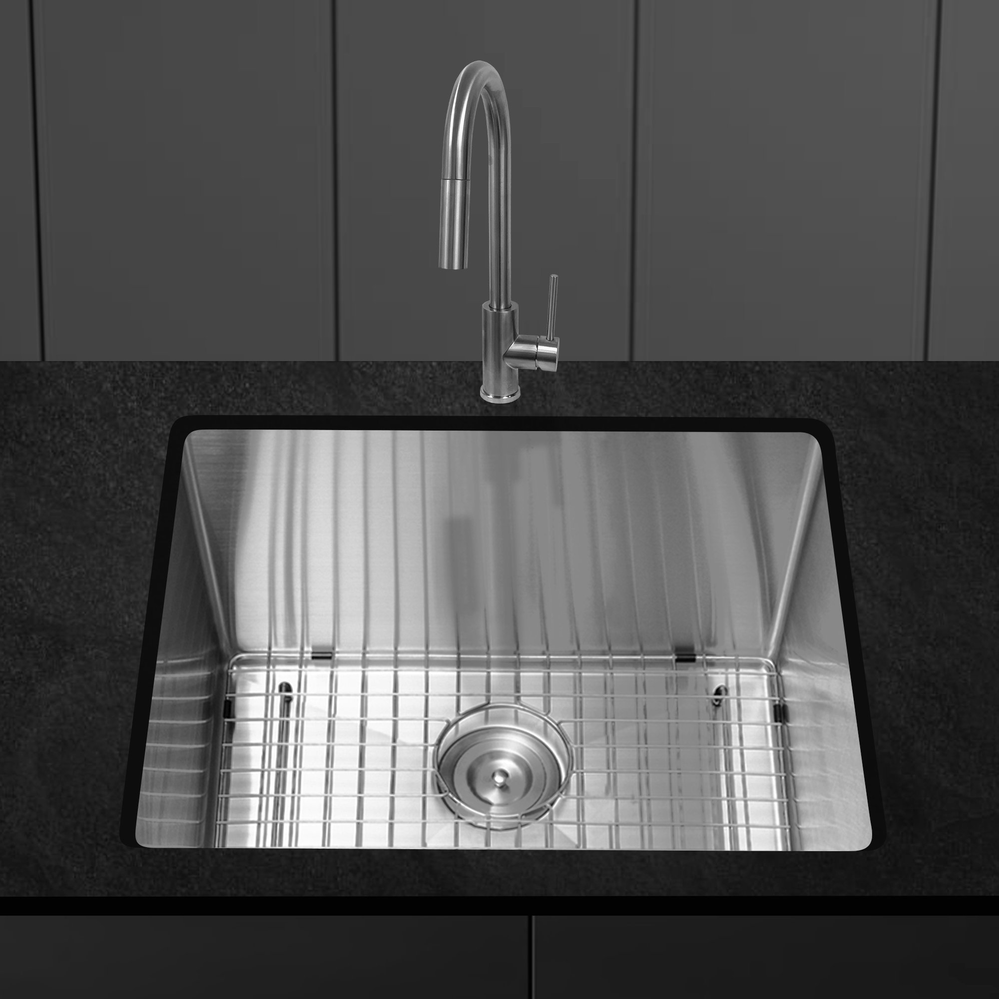 KBFmore 23 L x 18 W Undermount Kitchen Sink with Strainer and Bottom Sink  Grid