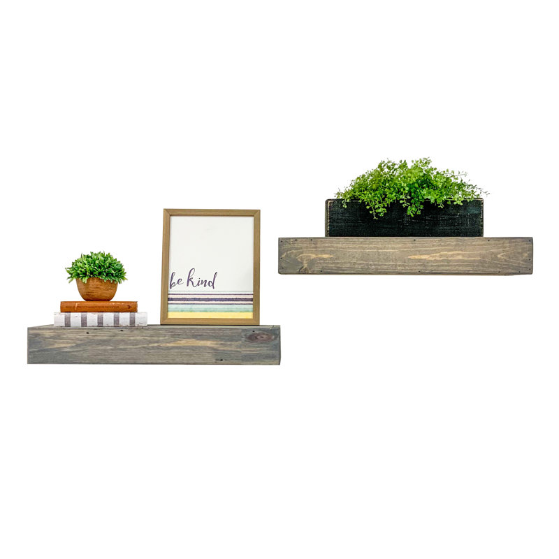 2 Piece Pine Floating Shelf, 3.75" H x 24" W x 6" D, Gray