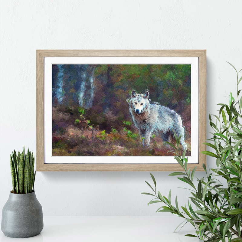 Lone Wolf - Picture Frame Painting Print, 36cm H x 48cm W x 2cm D, Oak Framed