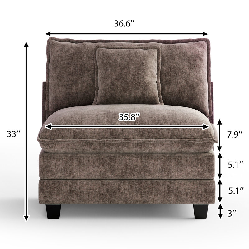 Canapé modulaire modulaire en U en chenille de 111,5 po avec deux repose-pieds Maney, Brun