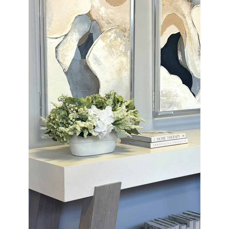 Assorted Hydrangea and Heather Arrangement, White/Green