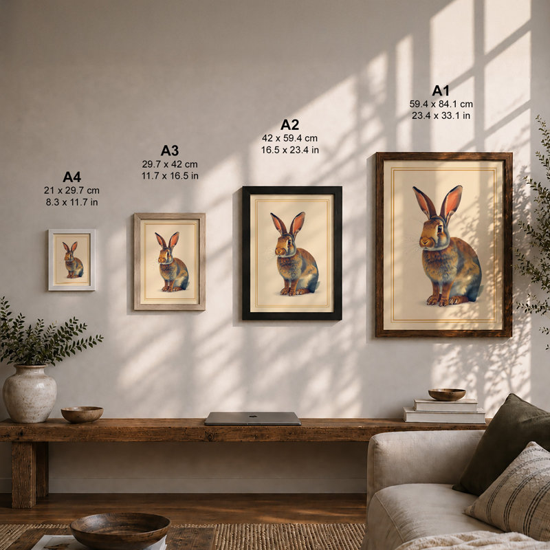Upright Rabbit Boho - Framed Print, Black, A4 - 29.7 x 21.0 cm