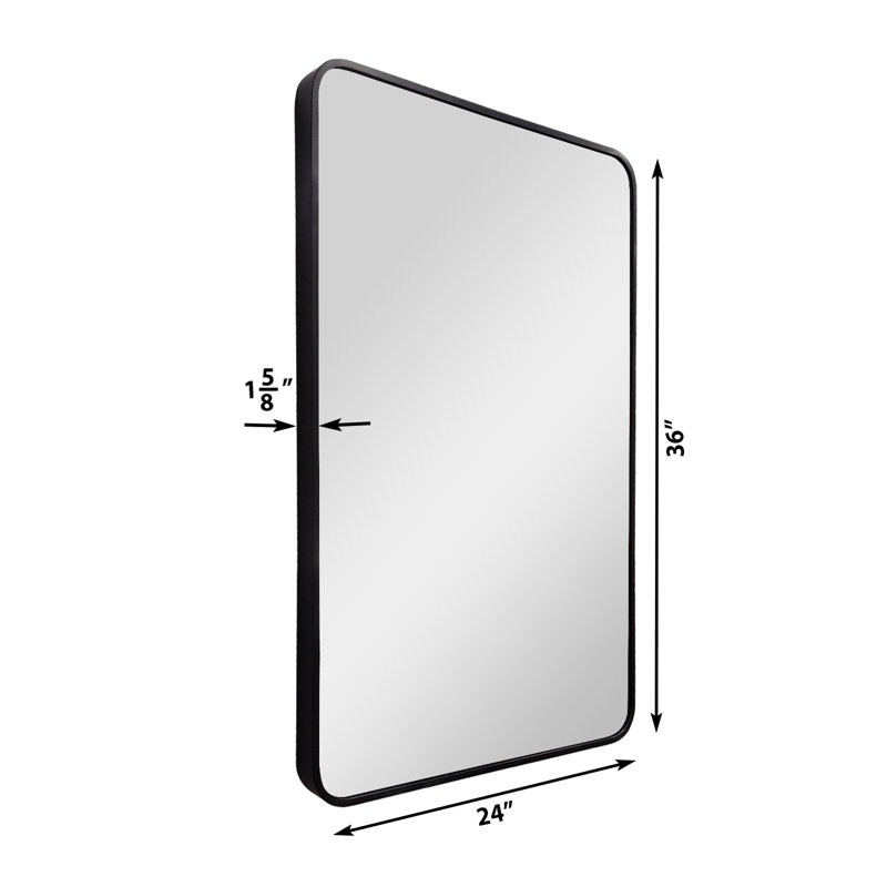 Rectangular Metal Flat Wall Vanity Mirror with Aluminum Frame for Bathroom, Bedroom, Living Room, or Entryway, Black
