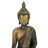 Brown Polystone Meditating Buddha Sculpture with Engraved Carvings and Relief Detailing