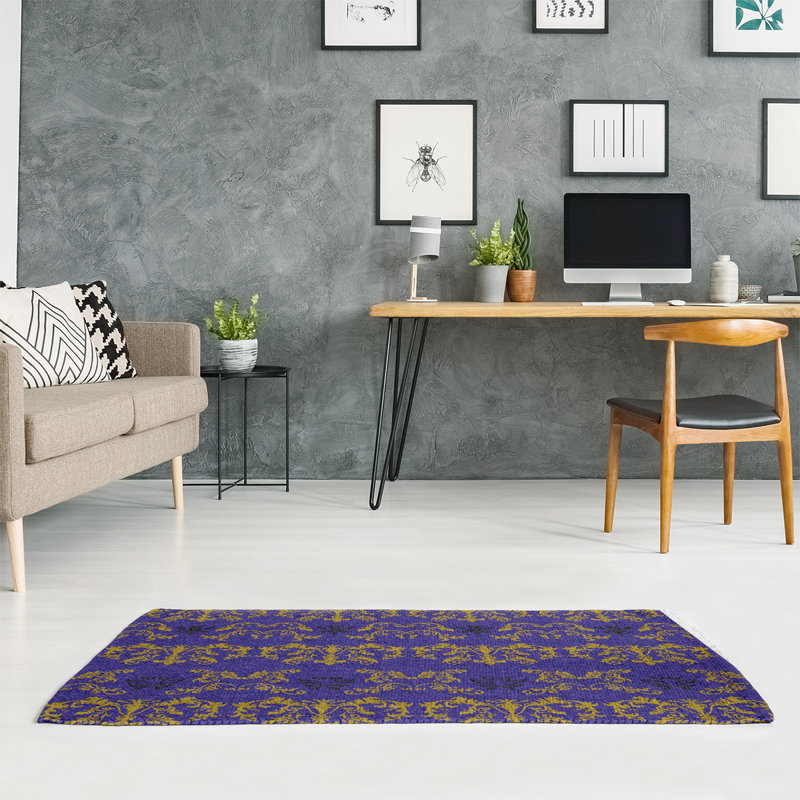 Tapis mauve / jaune Damask, Rectangle 5 pi x 7 pi