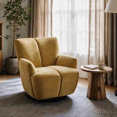 Modern Upholstered 360° Swivel Barrel Accent Armchair
