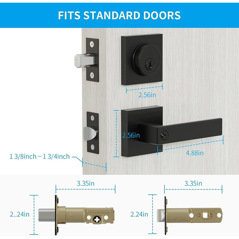 Ensemble de serrure de porte à clé avec pêne dormant cylindrique simple, poignée robuste moderne pour bureau à porte d'entrée