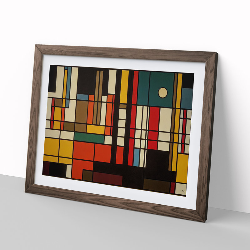 Bauhaus Modern Abstract - Single Picture Frame Print, 25cm H x 34cm W x 2cm D, Walnut