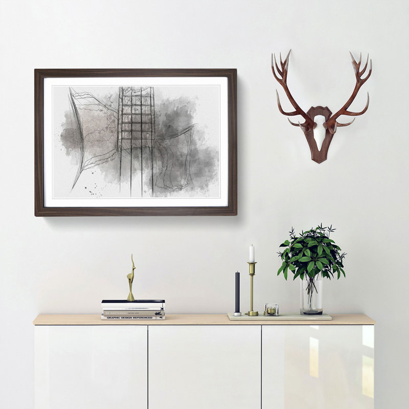 Top of a Black Bass Guitar in Abstract - Picture Frame Graphic Art Print, Walnut, 40cm H x 60cm W x 2cm D