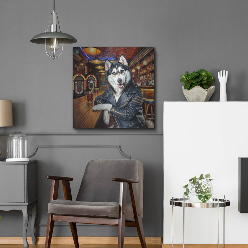 Art mural en métal Trinx «Biker Bar Husky Dog» par Rey Klimt, H 24 po x l 24 po