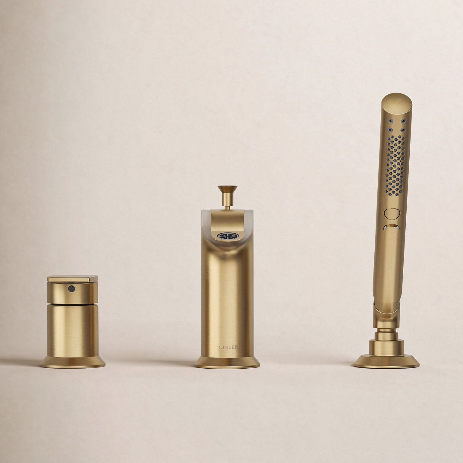 Hint Deck-Mount Bath Faucet with Handshower, Vibrant Brushed Moderne Brass