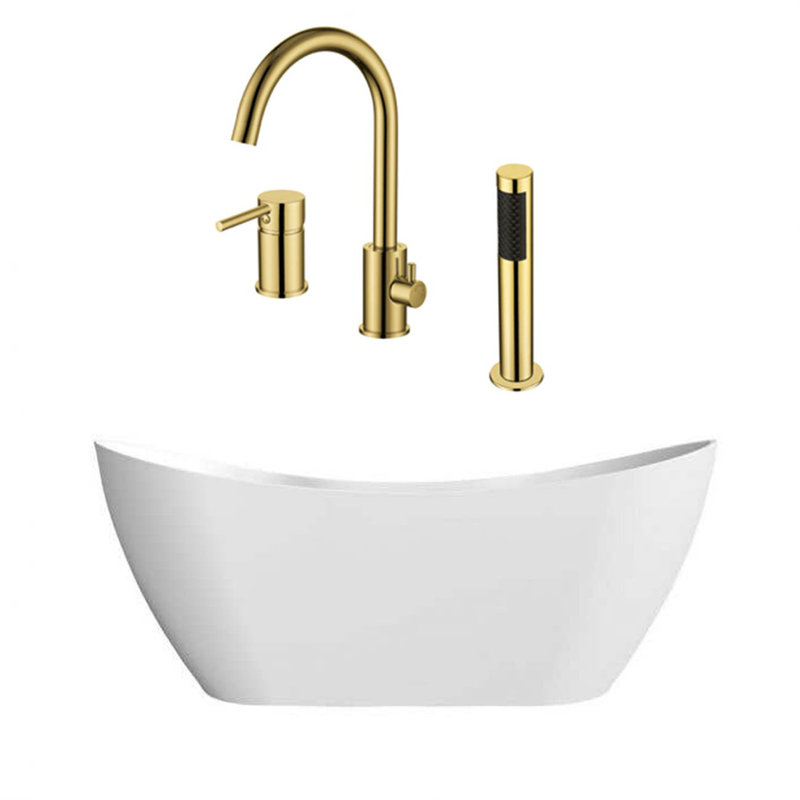 67'' x 28.38'' Freestanding Soaking Acrylic Bathtub with Faucet
